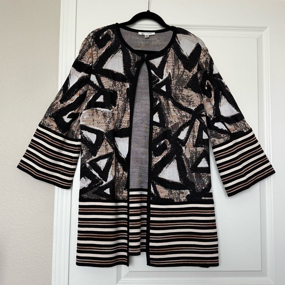 ST JOHN Novelty Print Duster Cardigan Single Chest Clasp Size 12